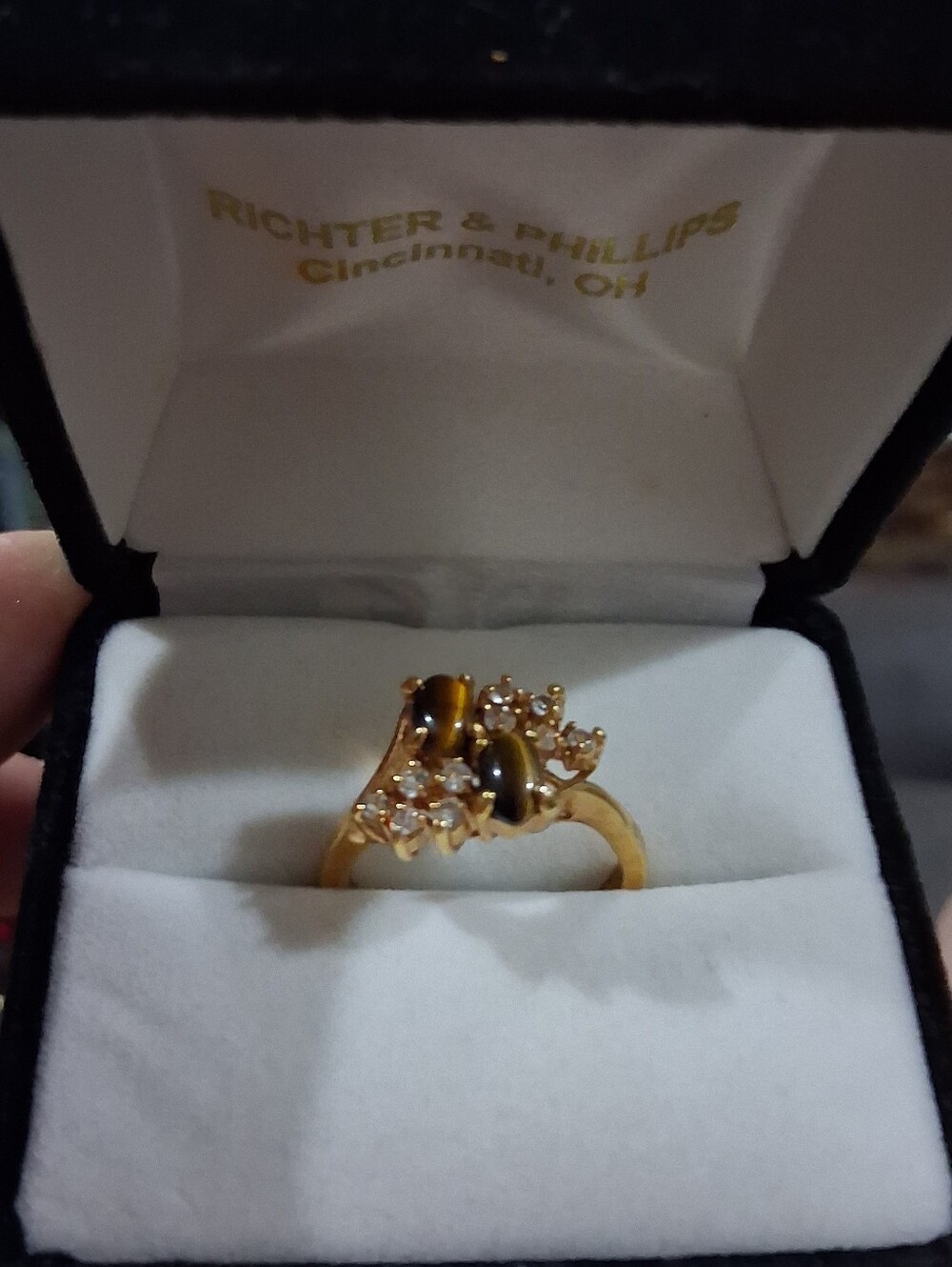 14Kt Gold over .925 Sterling Silver Tiger Eye & CZ Statement Ring Size 7